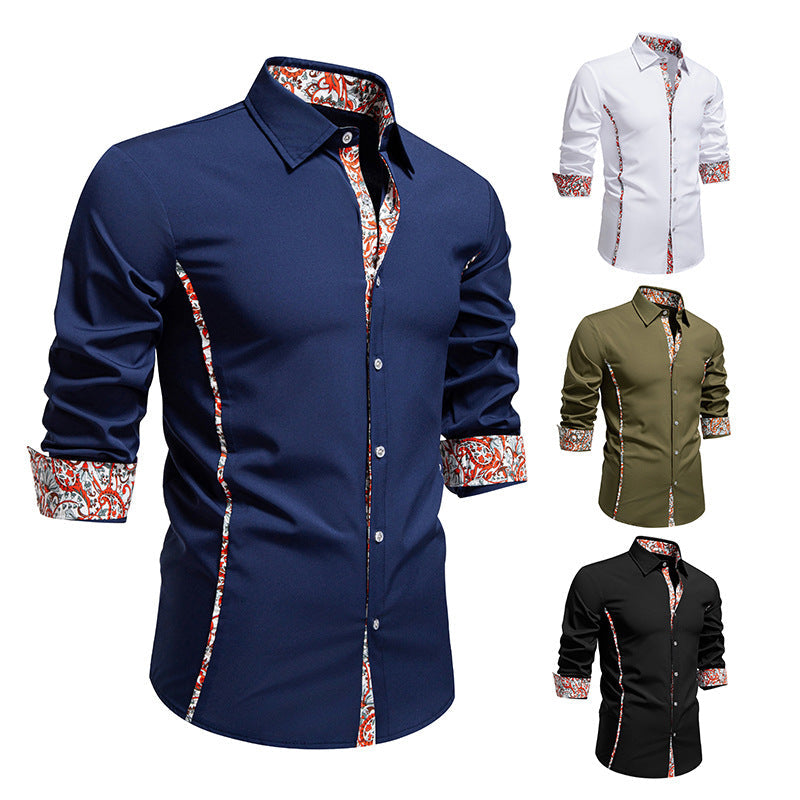 Casual Polo Collar Paisley Pattern Color Matching Casual Shirt