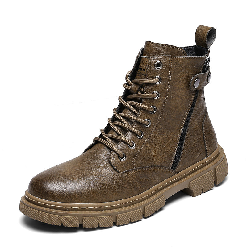 Wear-resistant High-top Zipper Casual Leather Shoes