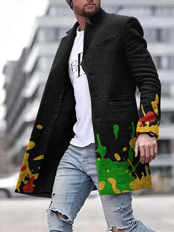European And American New Men's Woolen Coat 3D Digital Printing Fall Lapels