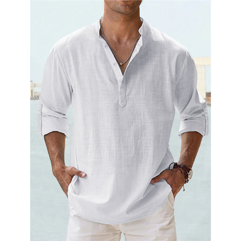 Casual Loose Lapel Cotton Long Sleeve Men's Shirt