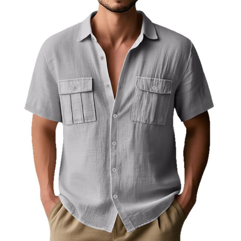 Solid Color Collage Pocket Loose Lapels Cardigan shirt