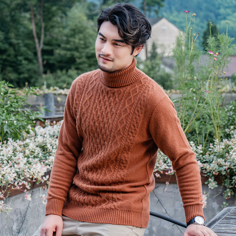 Winter High Collar Pure Cashmere Sweater Men's Casual