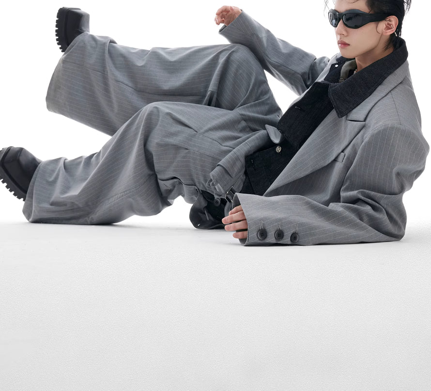 Denim Stitching Design Sense Fake Two Pieces Suit