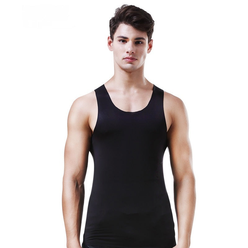 Ice Silk Seamless Men's Vest Round Neck Sleeveless Shirt Wide Shoulder Underwear