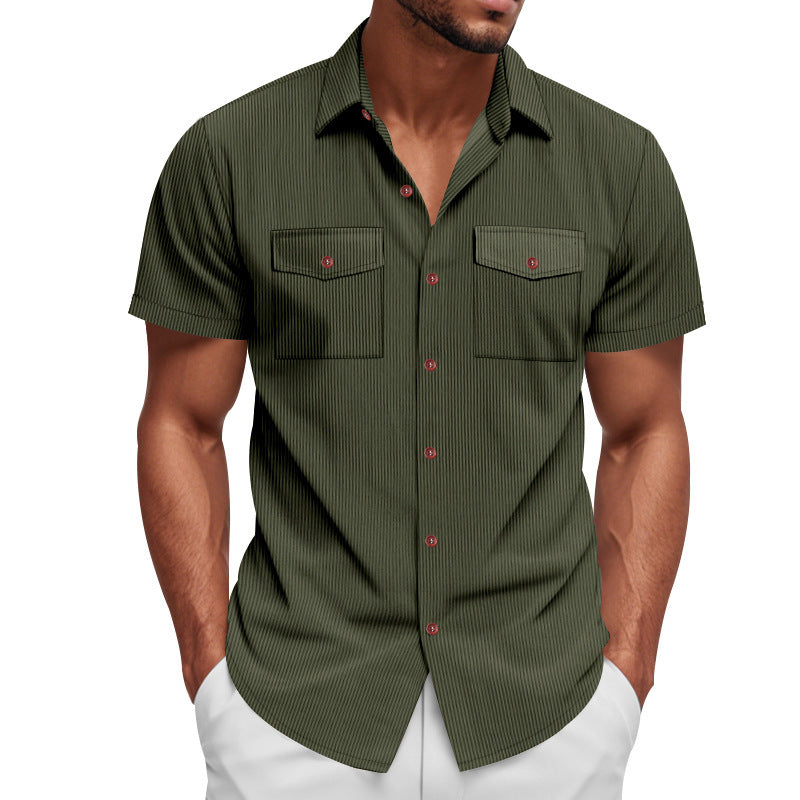 Loose Heavy Lapel Corduroy Workwear Short Sleeve Shirt