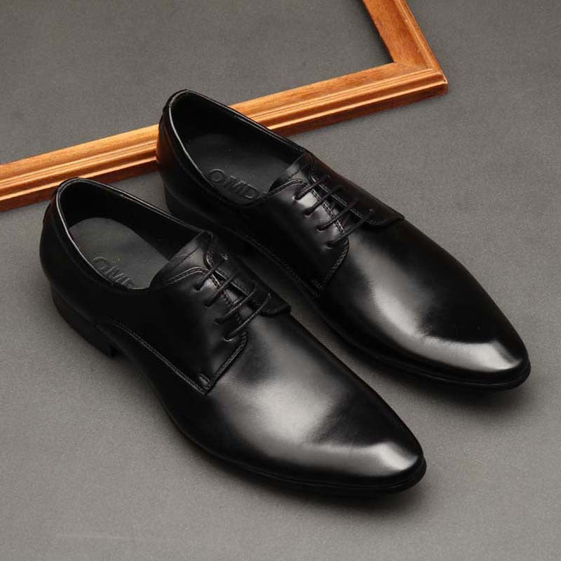 Pointed Toe Men's Shoes British Business Suits Lace Up Black Leather Shoes