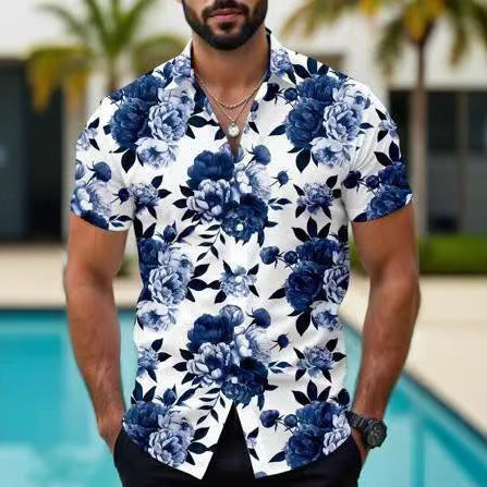Hawaiian Tropical Floral Printed Casual Men's Shirt