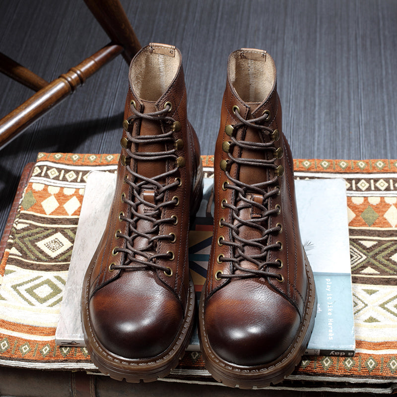 Martin Boots Men's Leather Shoes High-top Retro Plus Velvet Leather  Thick-soled Soft Leather