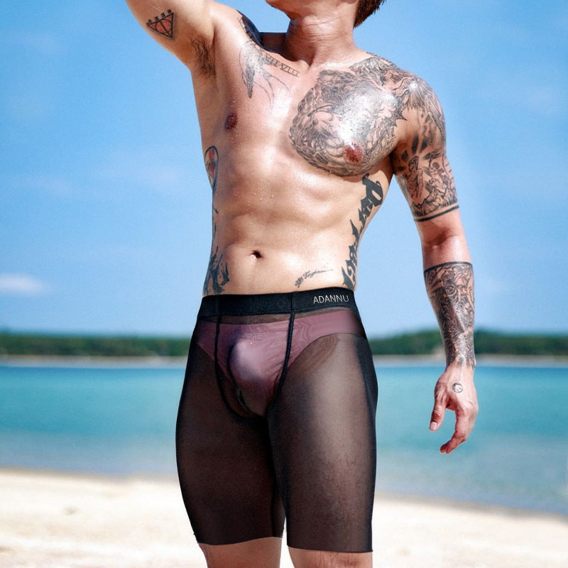 Men's Transparent Mesh Boxers Solid Color Underwear