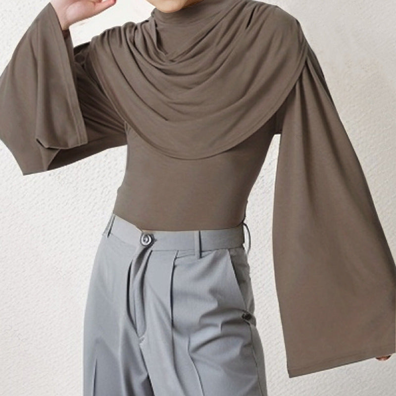 Men's High Collar Slim Fit Long Sleeves Swing Collar T-shirt