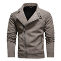 Men PU Leather Jacket with Oblique Zipper and Large Lapel Collar
